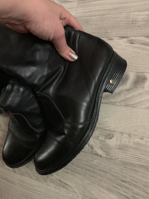 Зиние кожаные замшевые сапоги ботфорды