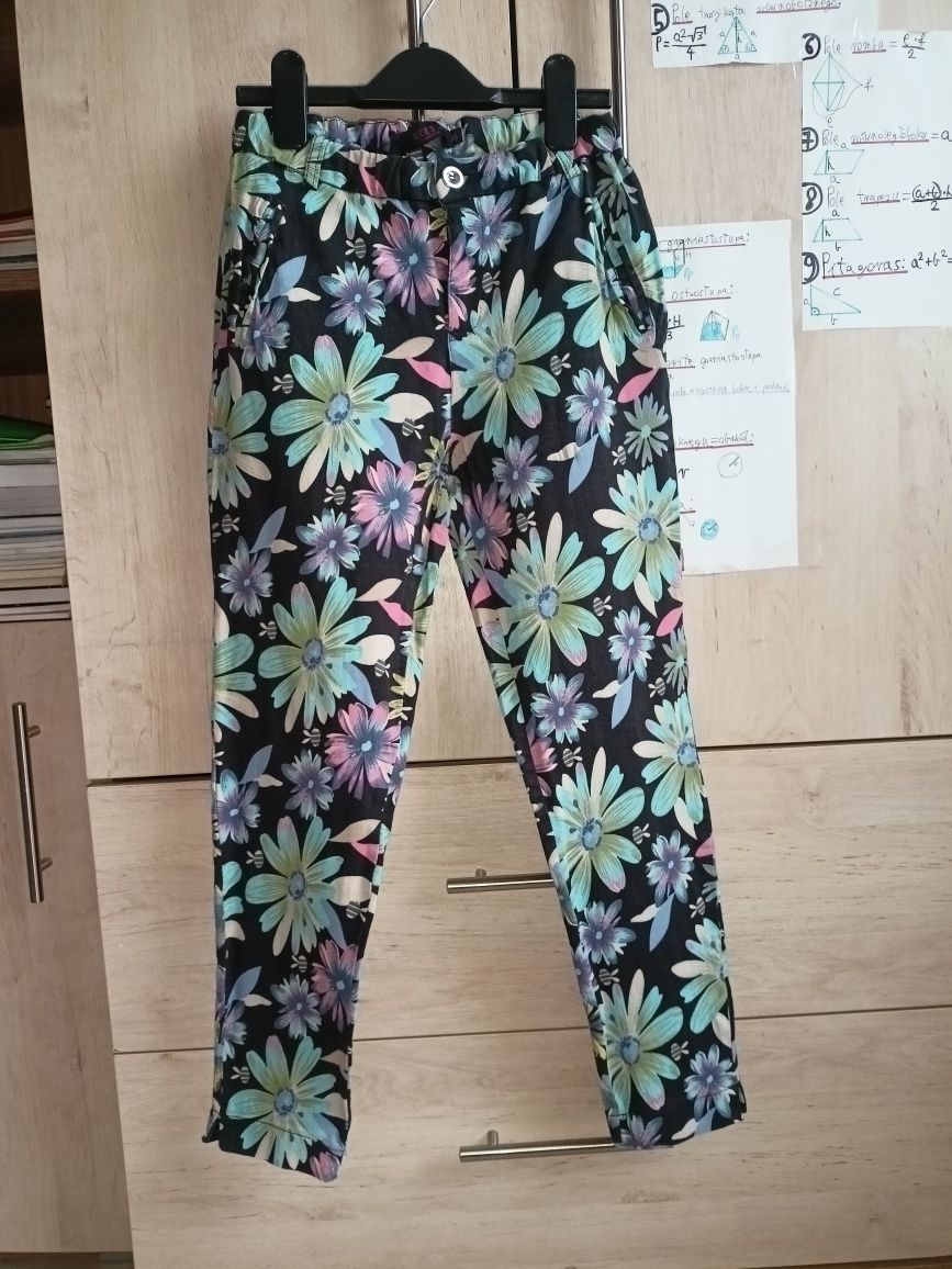 spodnie w kwiaty, wielokolorowe / Freesia collection / roz. XL