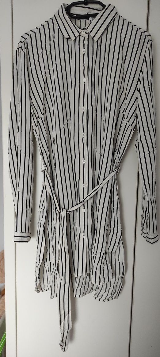 Tunika koszula sukienka długa w paski rozm 38 M biała czarna