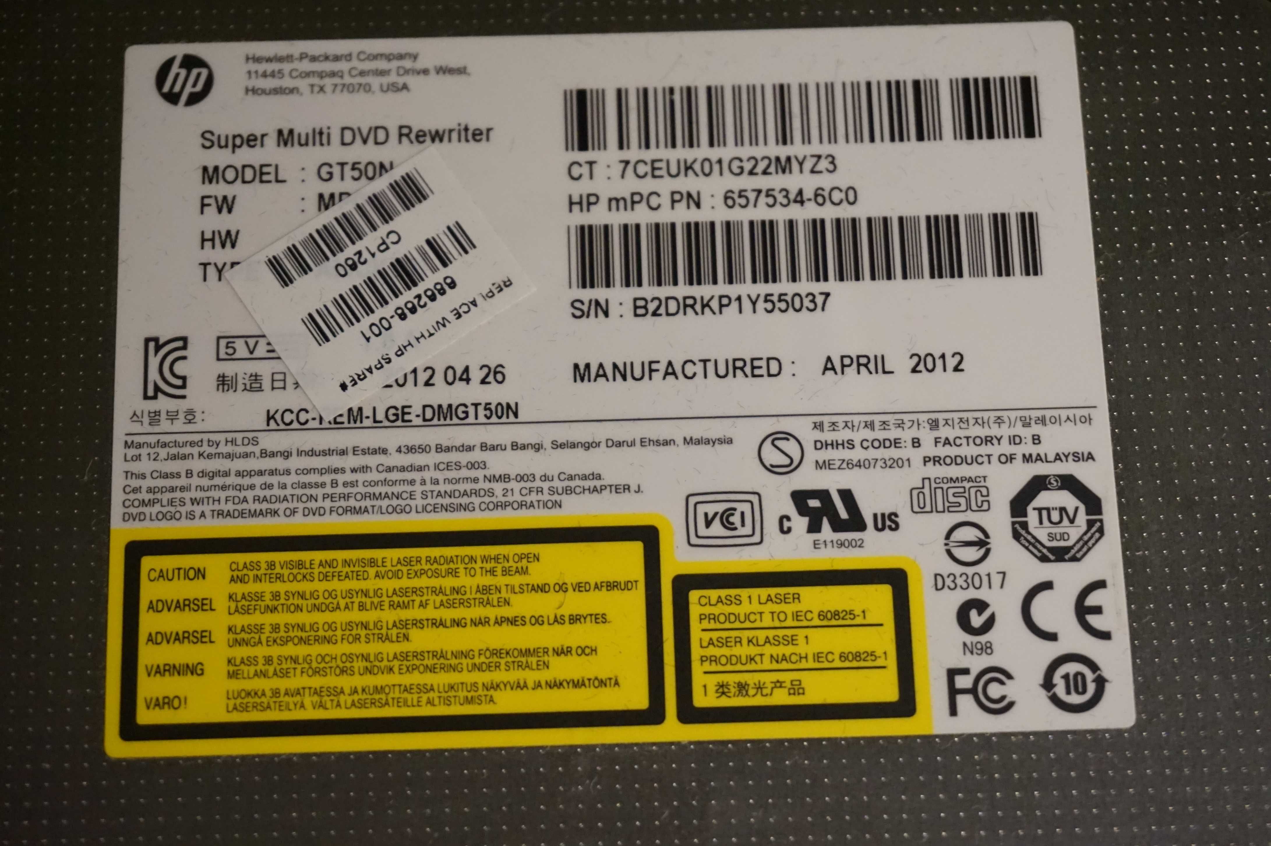 Napęd nagrywarka DVD-RW Hp CQ58 cq 58 model GT50N HP686.268-001
