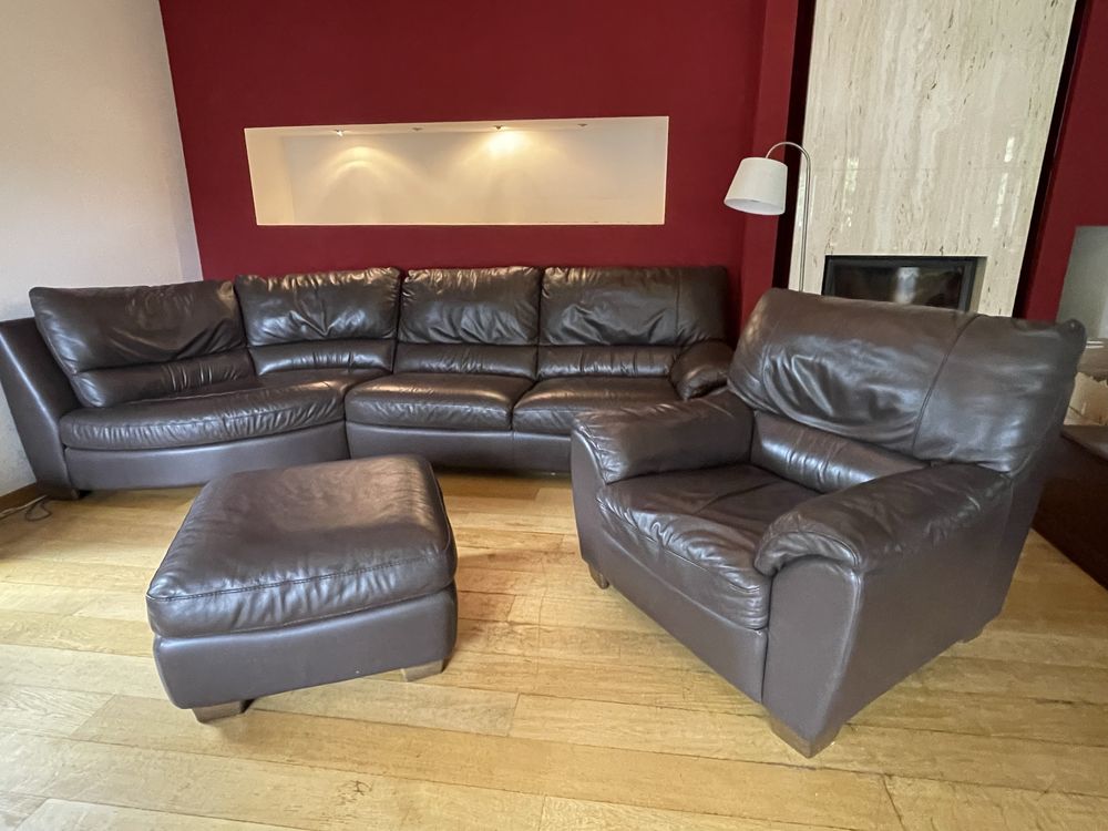 Komplet skórzany Natuzzi (sofa, fotel, pufa)