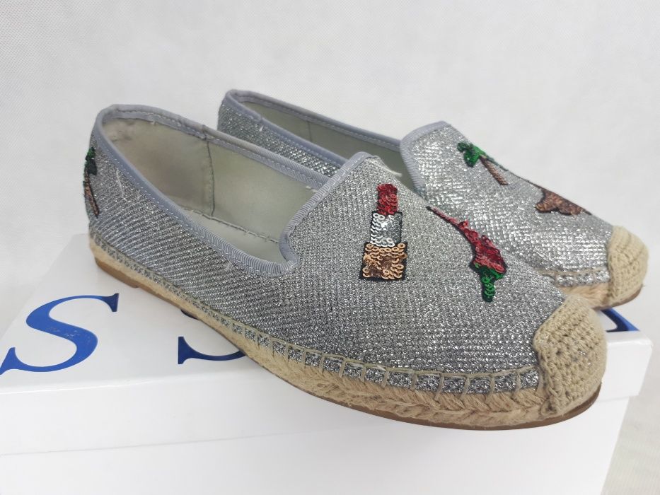 Espadryle srebrne GUESS mokasyny pólbuty 41