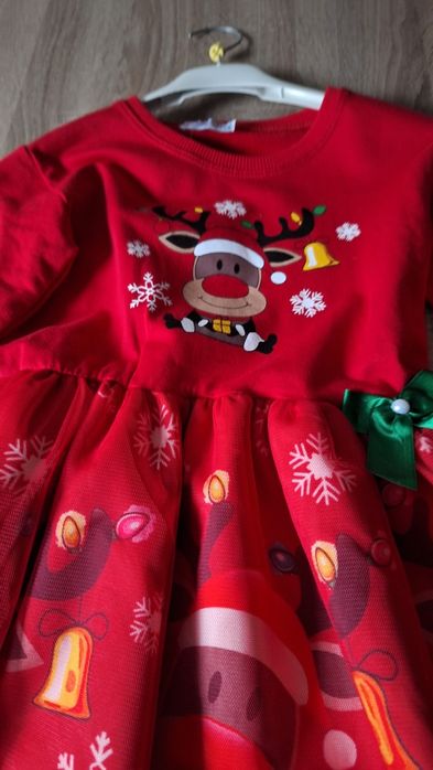 Sukienka czerwona bawełniana świąteczna  128/134