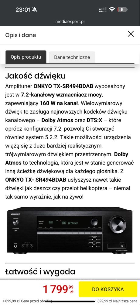 Amplituner ONKYO TX-SR494BDAB gwarancja