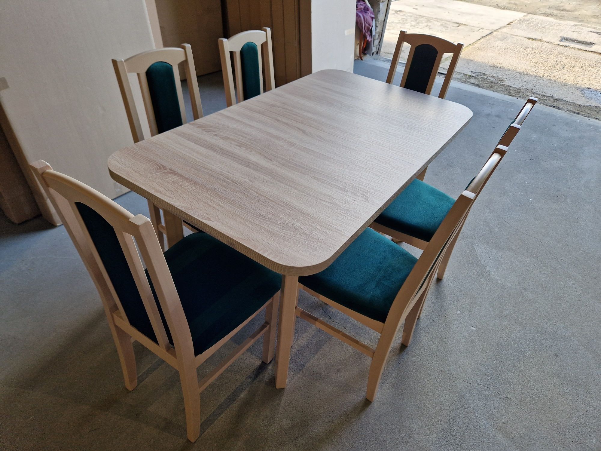 Nowe: Stół rozkładany + 6 krzeseł, sonoma + butelka zielona,  dostawa