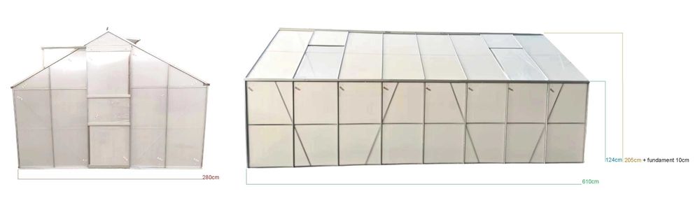 SZKLARNIA OGRODOWA z fundamentem 6,1x2,8m 17,1m2 5x10 poliwęglan 4mm