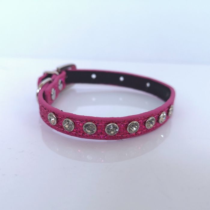 Nowa, ciemnoróżowa obroża z cyrkoniami, rozmiar XS