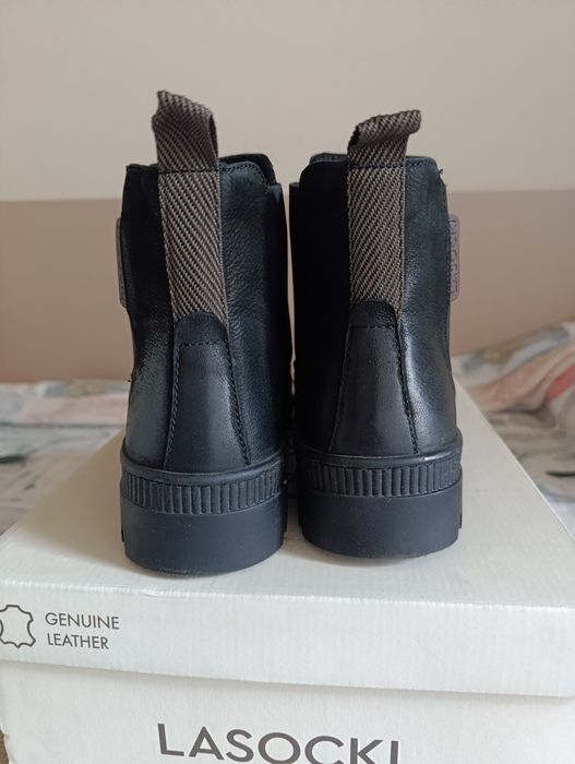 Nowe skórzane botki Lasocki czarne brązowe