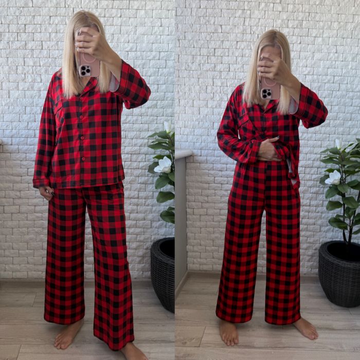 Жіноча піжама в клітинку оверсайз з широкими штанами. Пижама в клетку