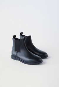 Botki skórzane buty czarne chłopięce sztyblety czarne Zara 35
