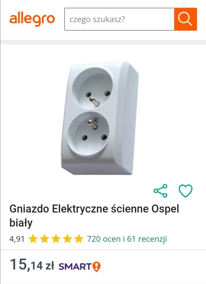 Gniazdo natynkowe elektryczne podwójne białe 2szt