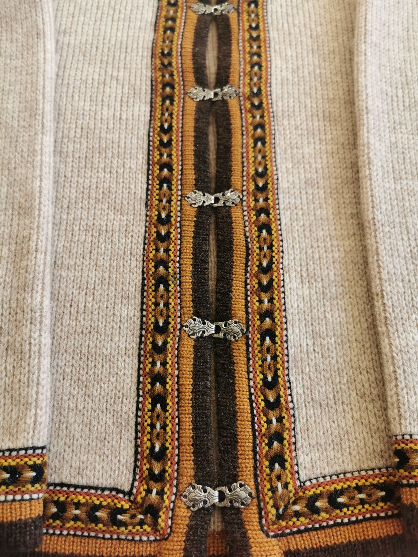 Sweter kardigan rozpinany wełniany norweski etno beżowy L