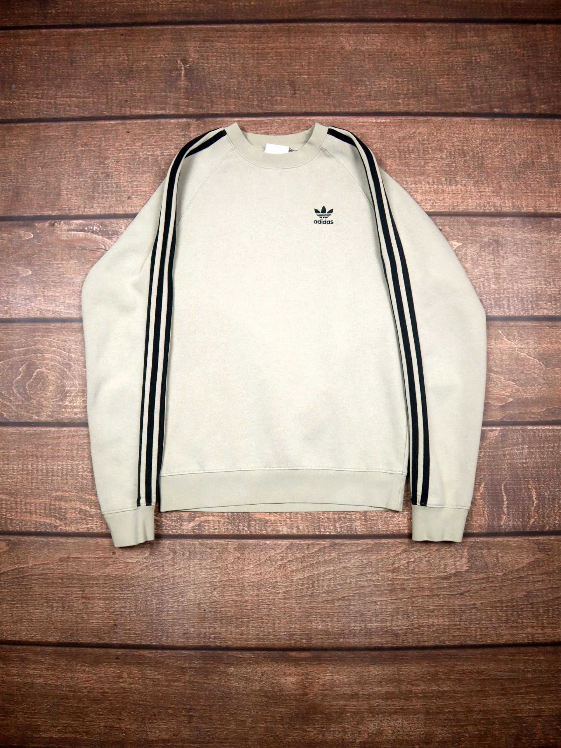 Adidas 3Stripes crewneck beżowa bluza bez kaptura z czarnymi paskami