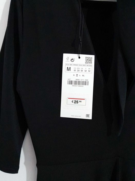 Vestido midi preto com laçada da Zara T: M Novo c/etiqueta