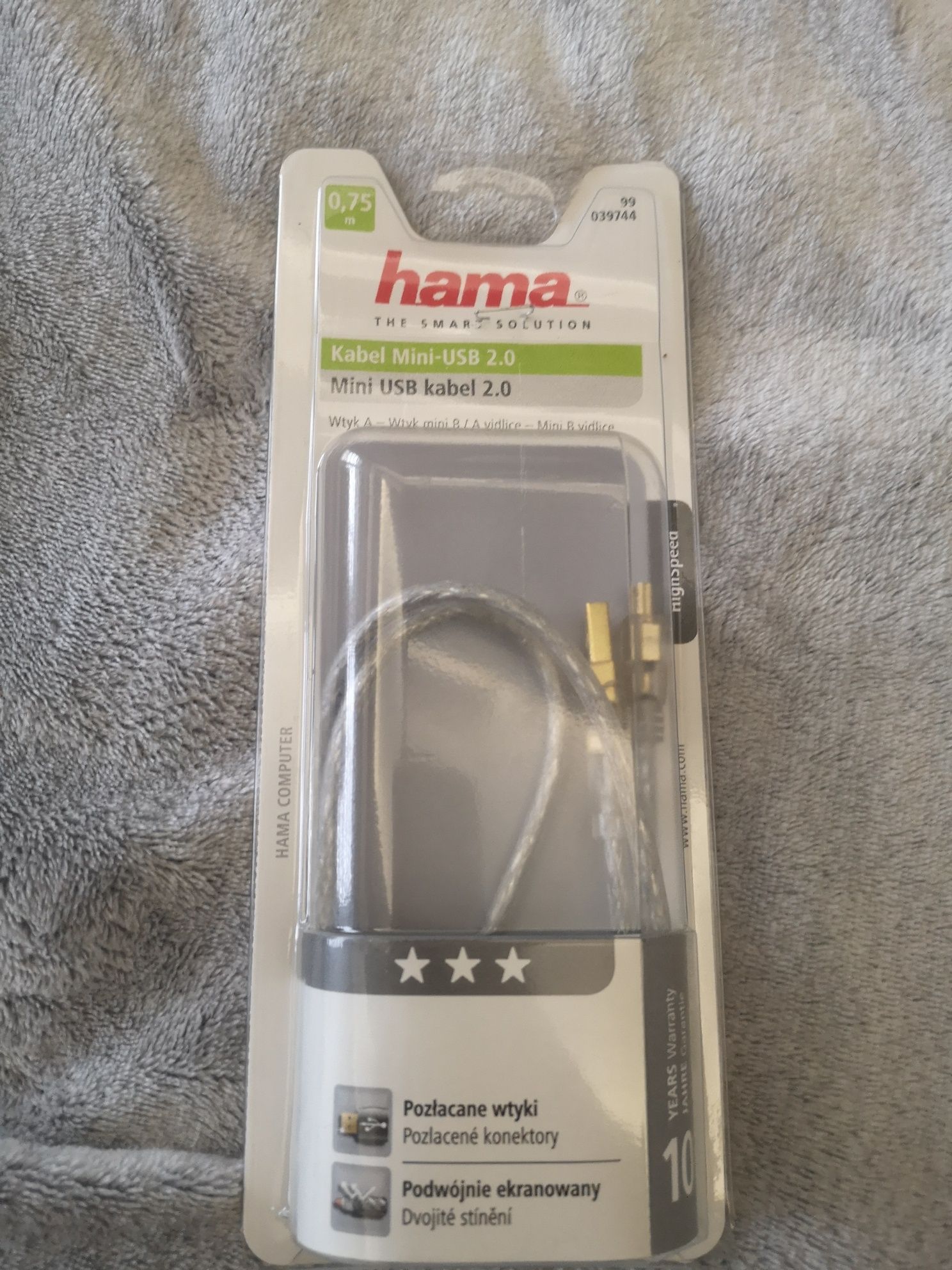 Kabel mini na USB, długość 75 cm, firma Hama