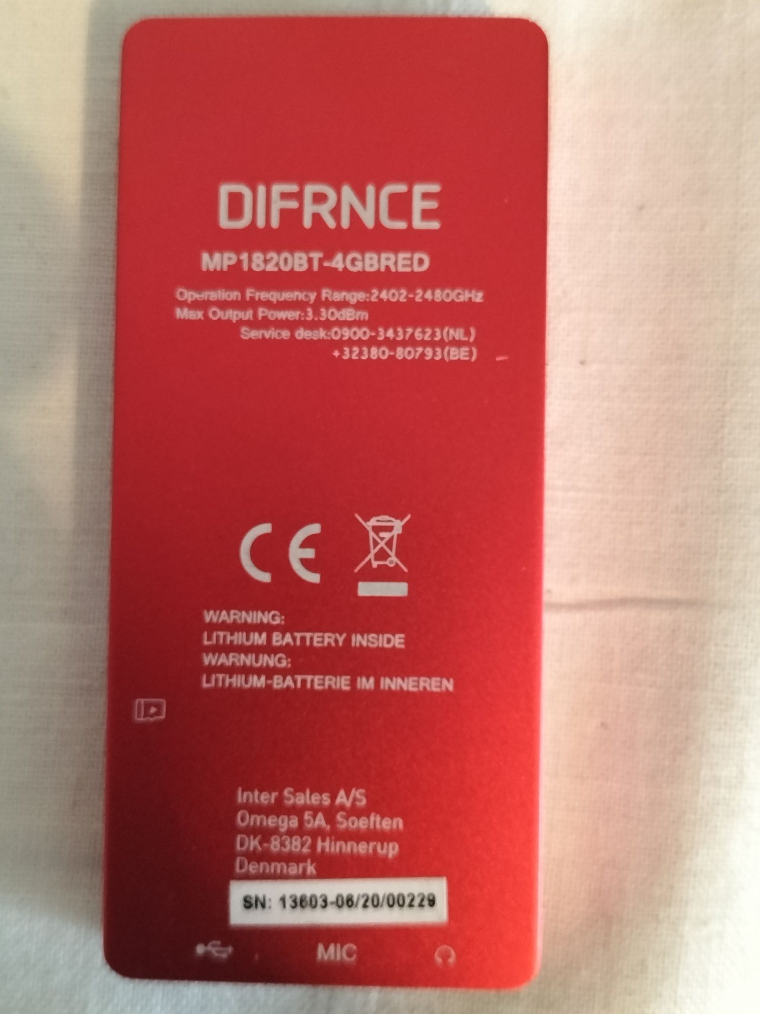 Odtwarzacz MP4 z Bluetooth Difrnce MP-1820 BT kolor czerwony
