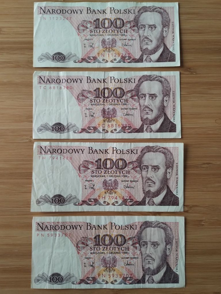 16 banknotów, Polska, PRL, 100 złotych, 1986 i 1988