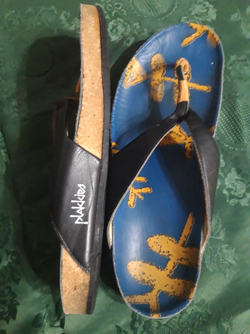 Шльопанці шкіряні, коркова підошва