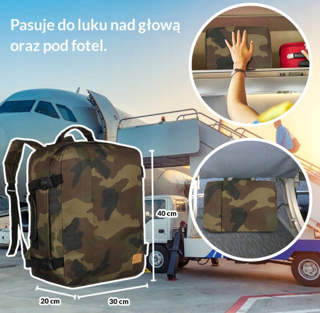 Plecak bagaż podręczny 40x30x20 podróżny lekki do samolotu turystyczny
