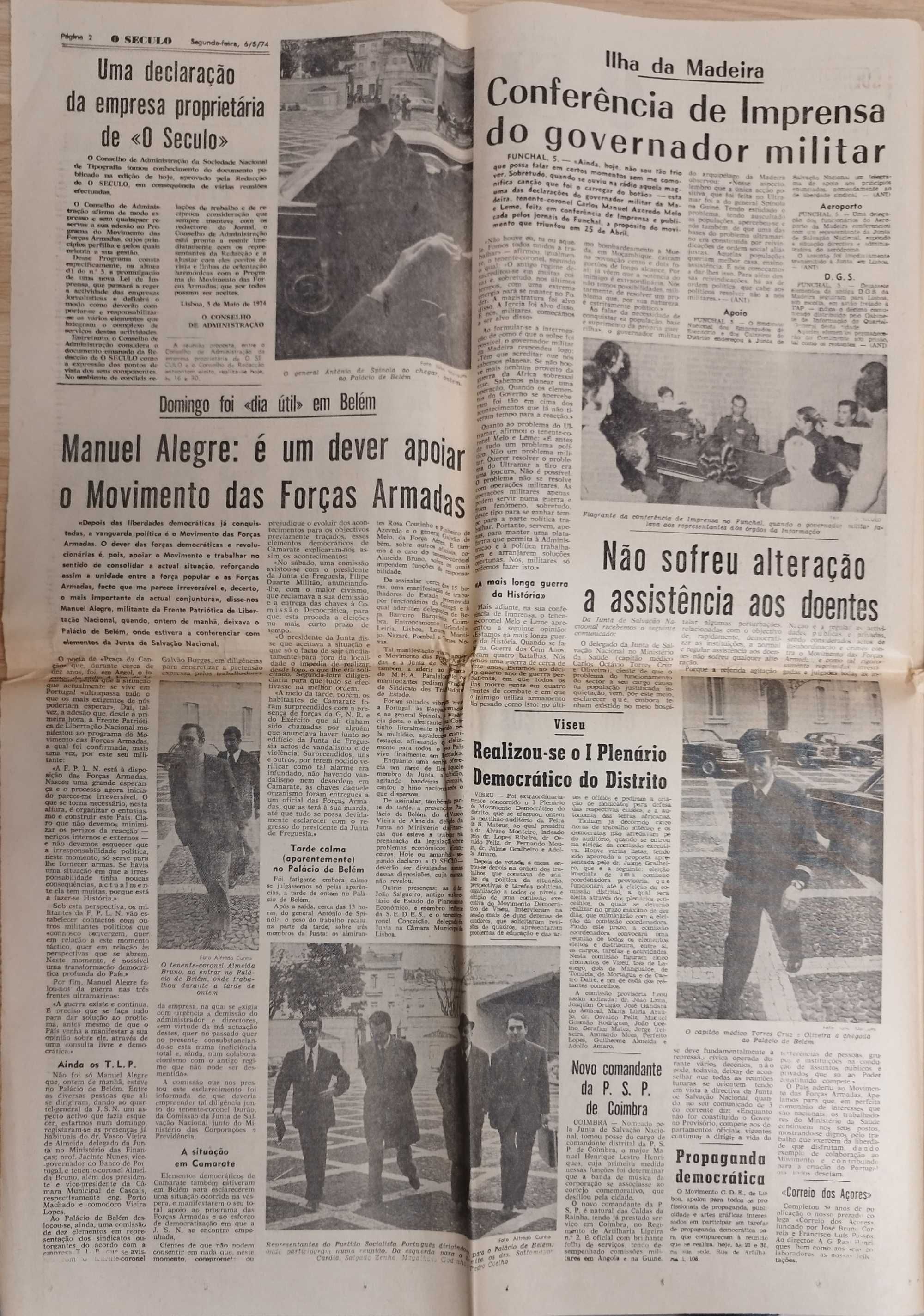 Jornal "O Século" 6 de maio 1974- após 25 abril 74