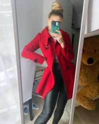 Czerwony wiosenny elegancki wygodny płaszcz rozmiar S XS