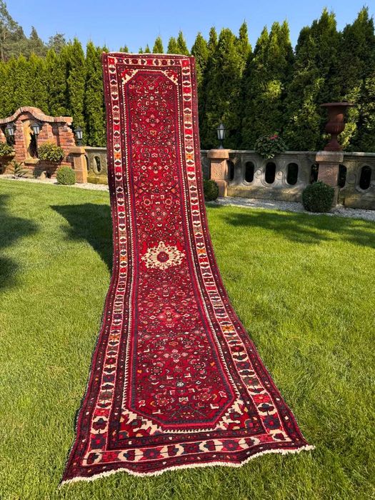 Chodnik dywan wełniany perski r.tkany Iran HAMADAN 400x90 gal. 15 tys