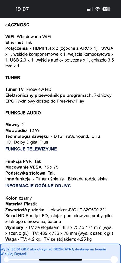 JVC lt32c600 ze Szkocji