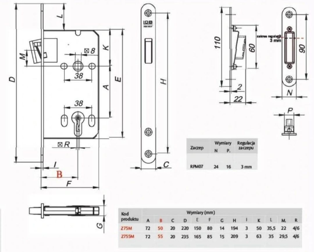 2 x Zamek magnetyczny 72/55 klucz LOB - nowy