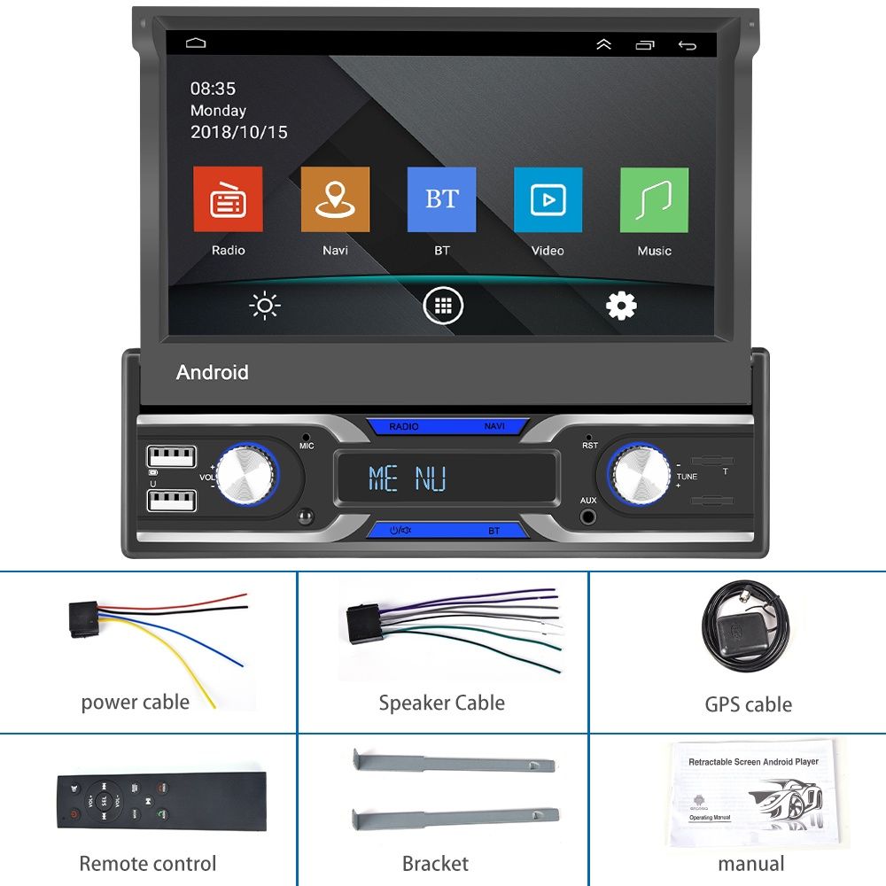 Rádio android 10 1din 7 polegadas retrátil GPS WIFI CARPLAY SELADO