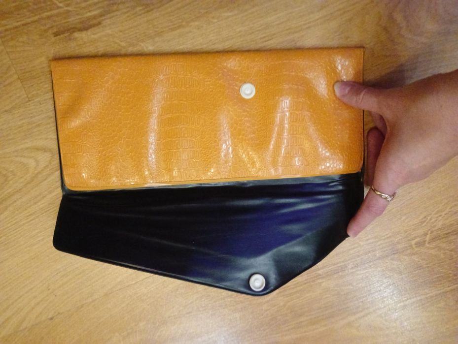 Torebka damska Kopertówka pomarańczowa jasnobrązowa złota