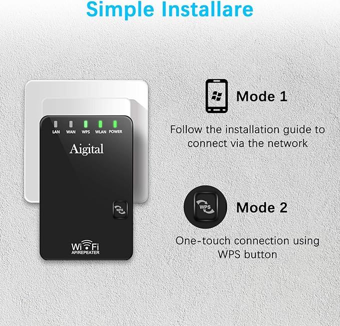 aigital repeater wi-fi wzmacniacz sygnału wifi 300 mbit/s 2,4 ghz vv