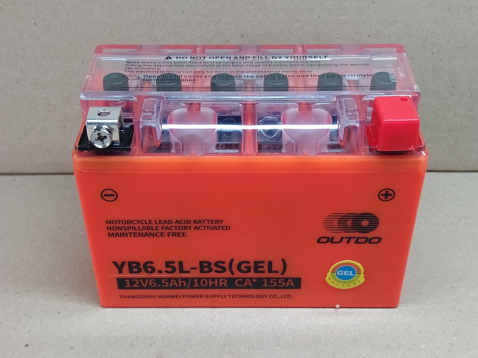 Аккумулятор мото АКБ GEL 12V 6.5A 135-65-100mm (YB6. 5L-BS) "OUTDO"