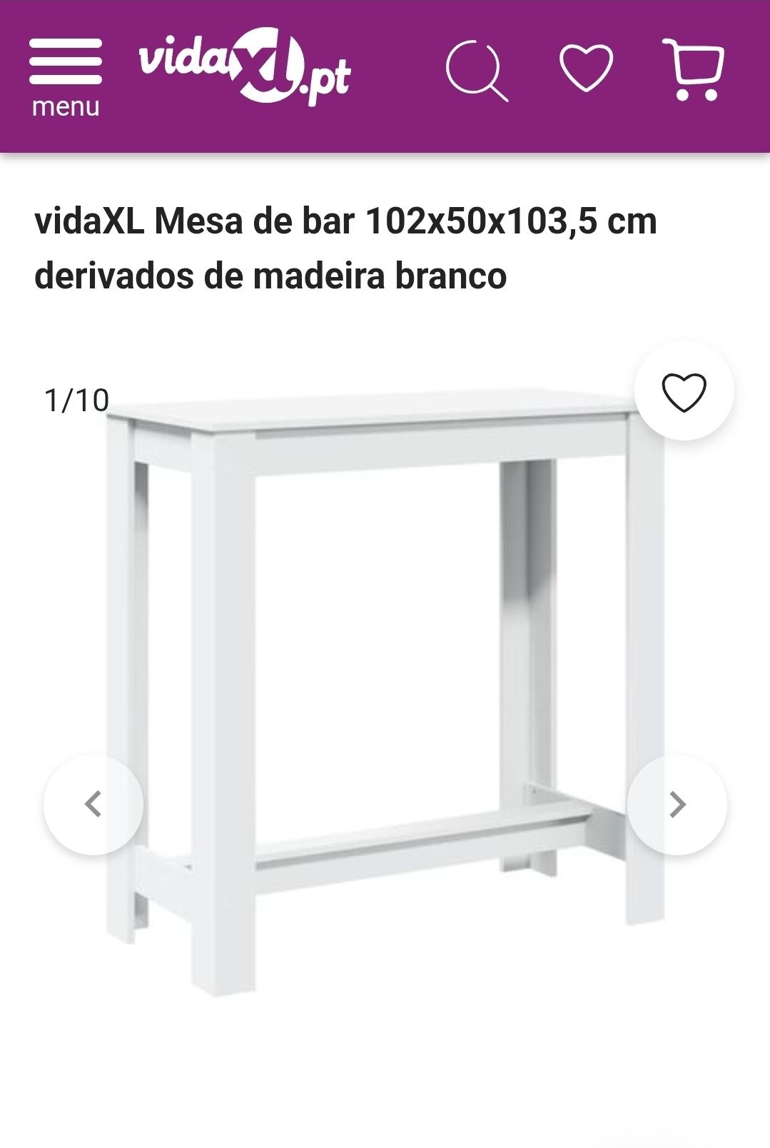Mesa alta de cozinha / Secretária branca da Vida XL como nova