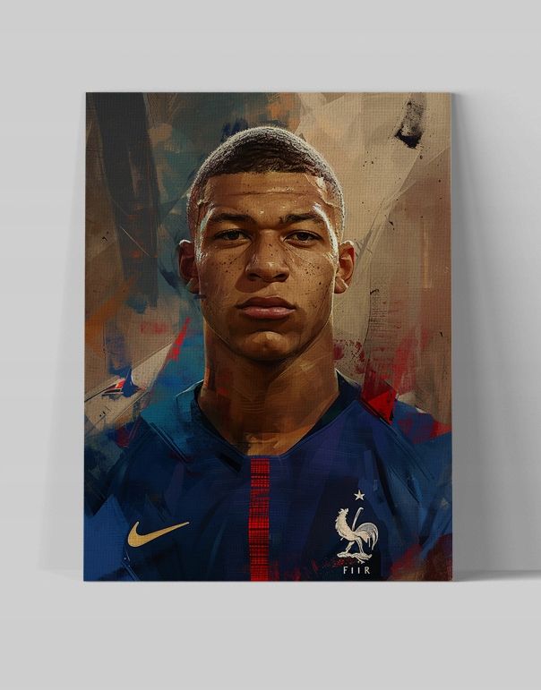 Nowoczesny Portret Kylian Mbappé na płótnie 45x60 cm do wnętrz
