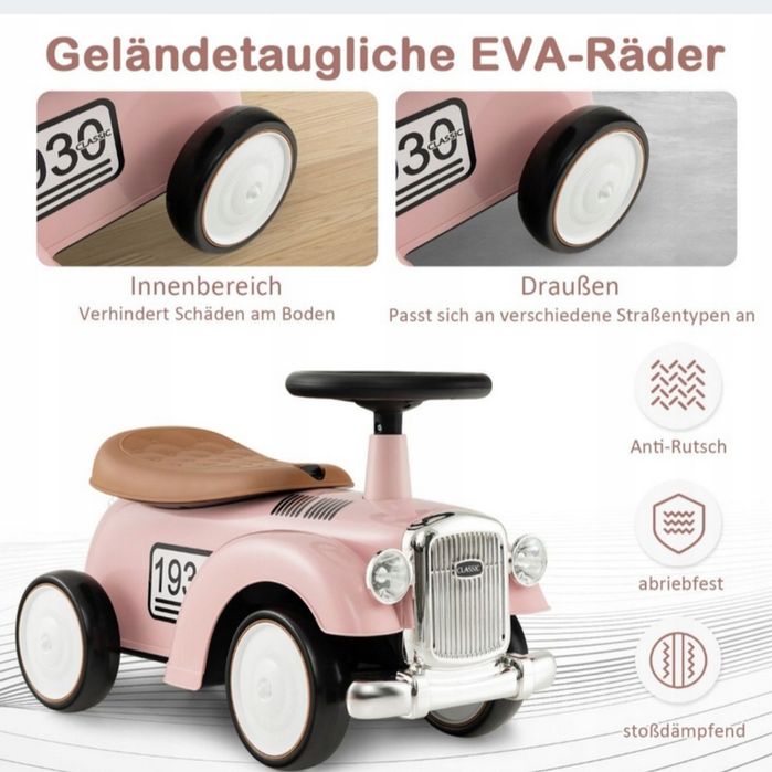 Jeździk Pchacz dla dziewczynki chłopca Autko Auto styl retro 58x27x34