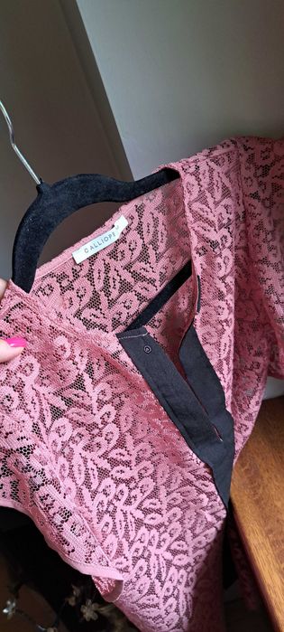 Koszulka bluzka ażurowa koronkowa brudny róż M