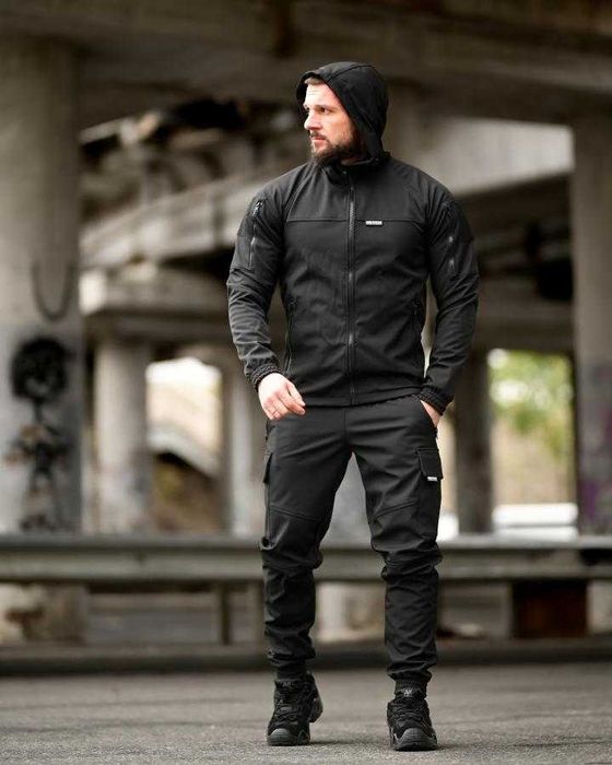 Тактичний костюм Softshell чорний Теплий, водостійкий, без передоплати