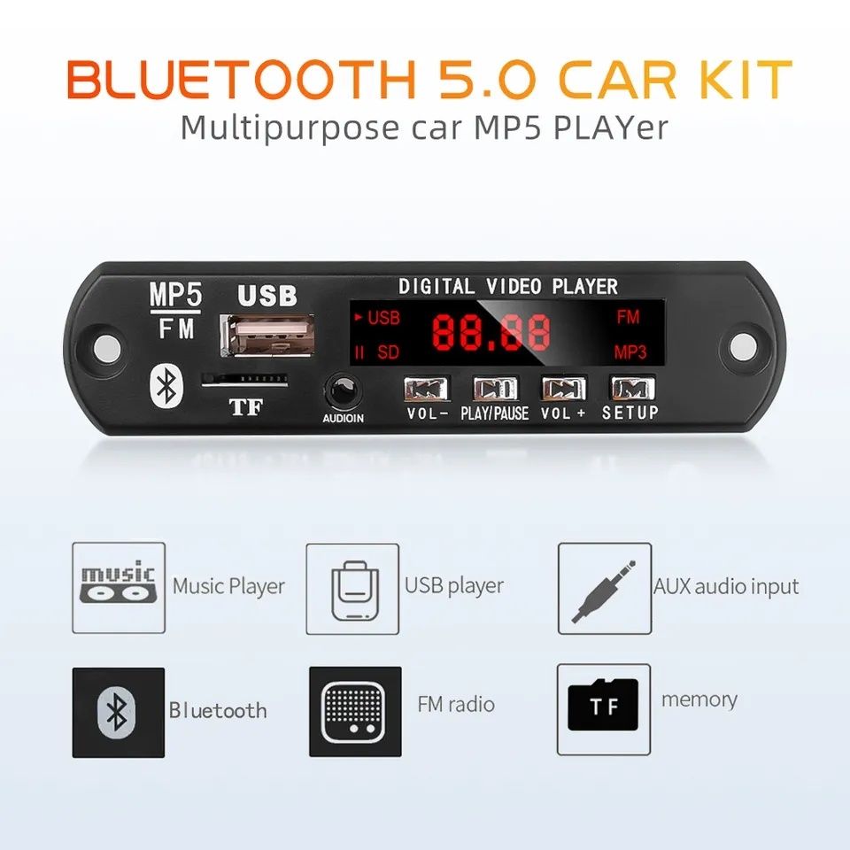 Блютуз проигрыватель Bluetooth 5.0 , видео МР5 декодер.  Usb, aux, FM