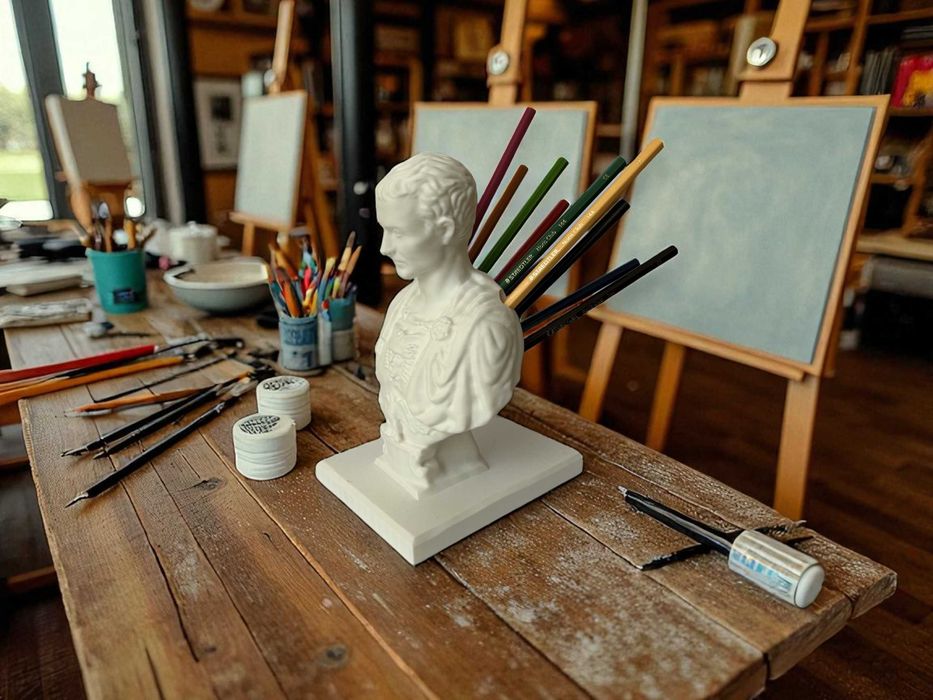 Popiersie Cezara - elegancki stojak na długopisy i ołówki do biura