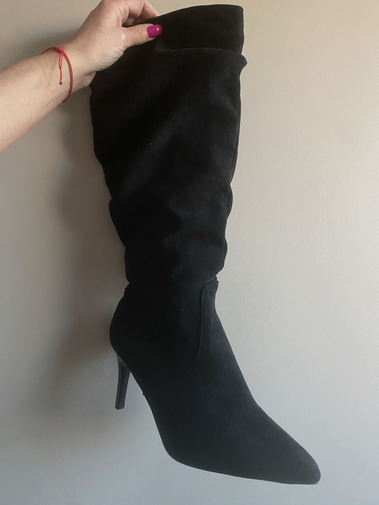 Shein czarne marszczone kozaczki 40.5 na szpilce 8 cm