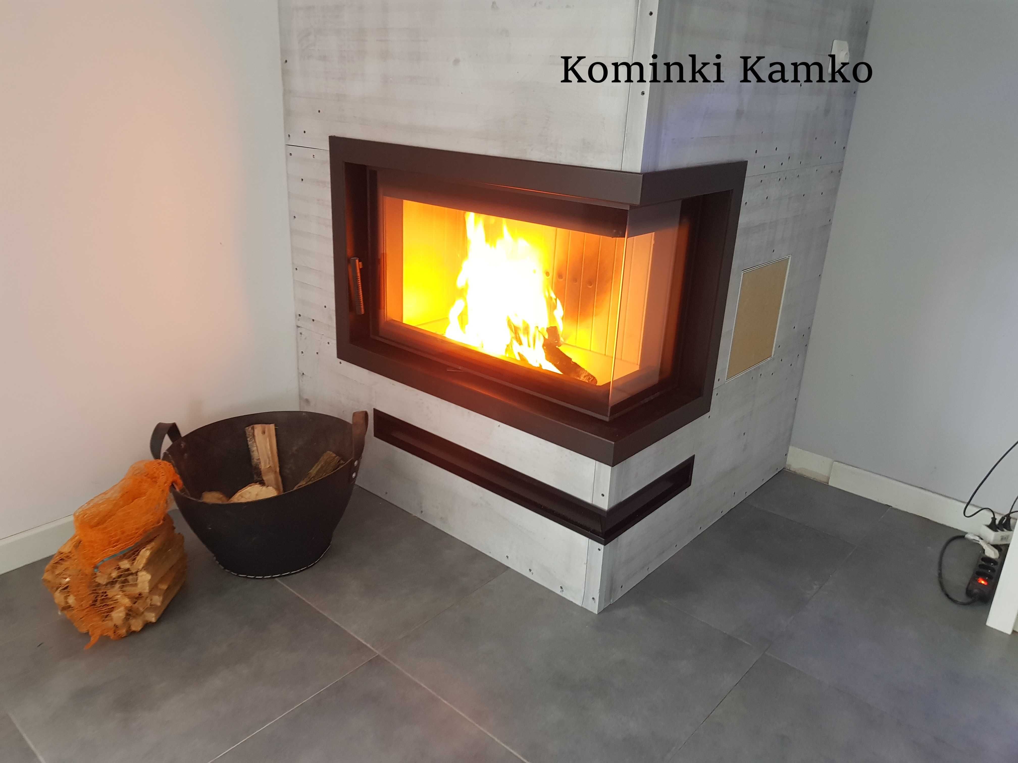 Kominki Kamko - wkład narożny Kratki Simple stalowy 6kW + zabudowa.