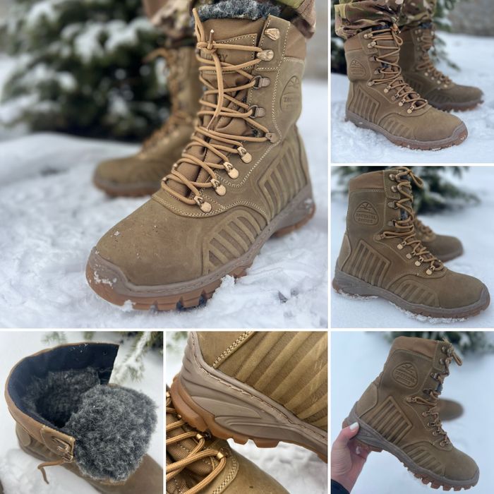 Зимові берці з хутром / натуральна шкіра / койот / є опт /Берцы зимние