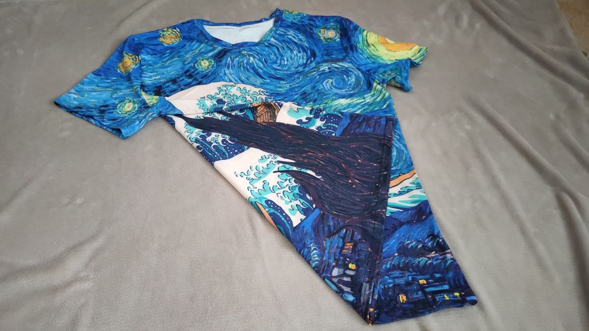 Koszulka t-shirt bluzka unisex L Gwieździsta Noc van Gogh wielka fala