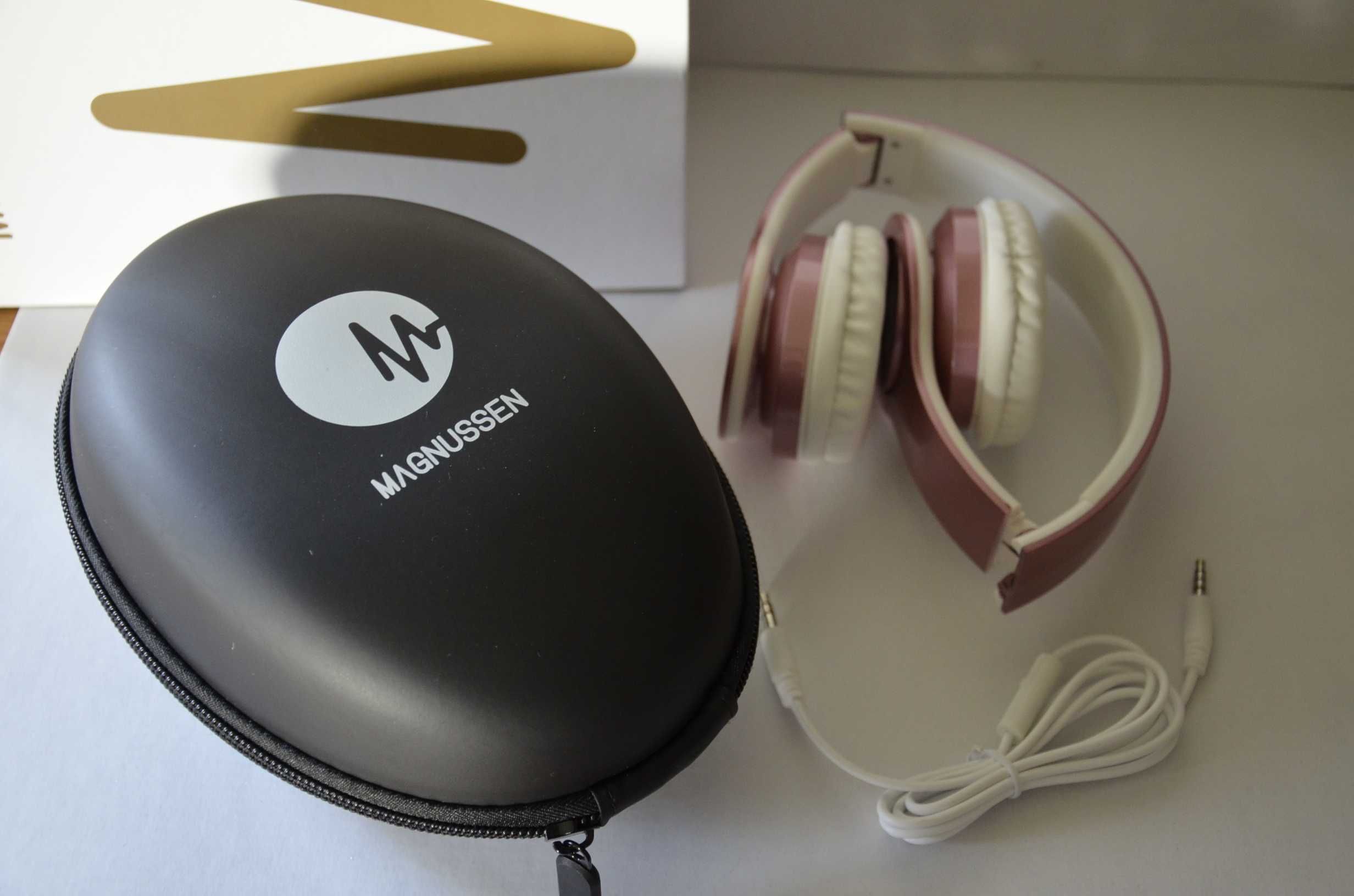 nowe słuchawki Magnussen W1 regulowane składane etui jajko różowe