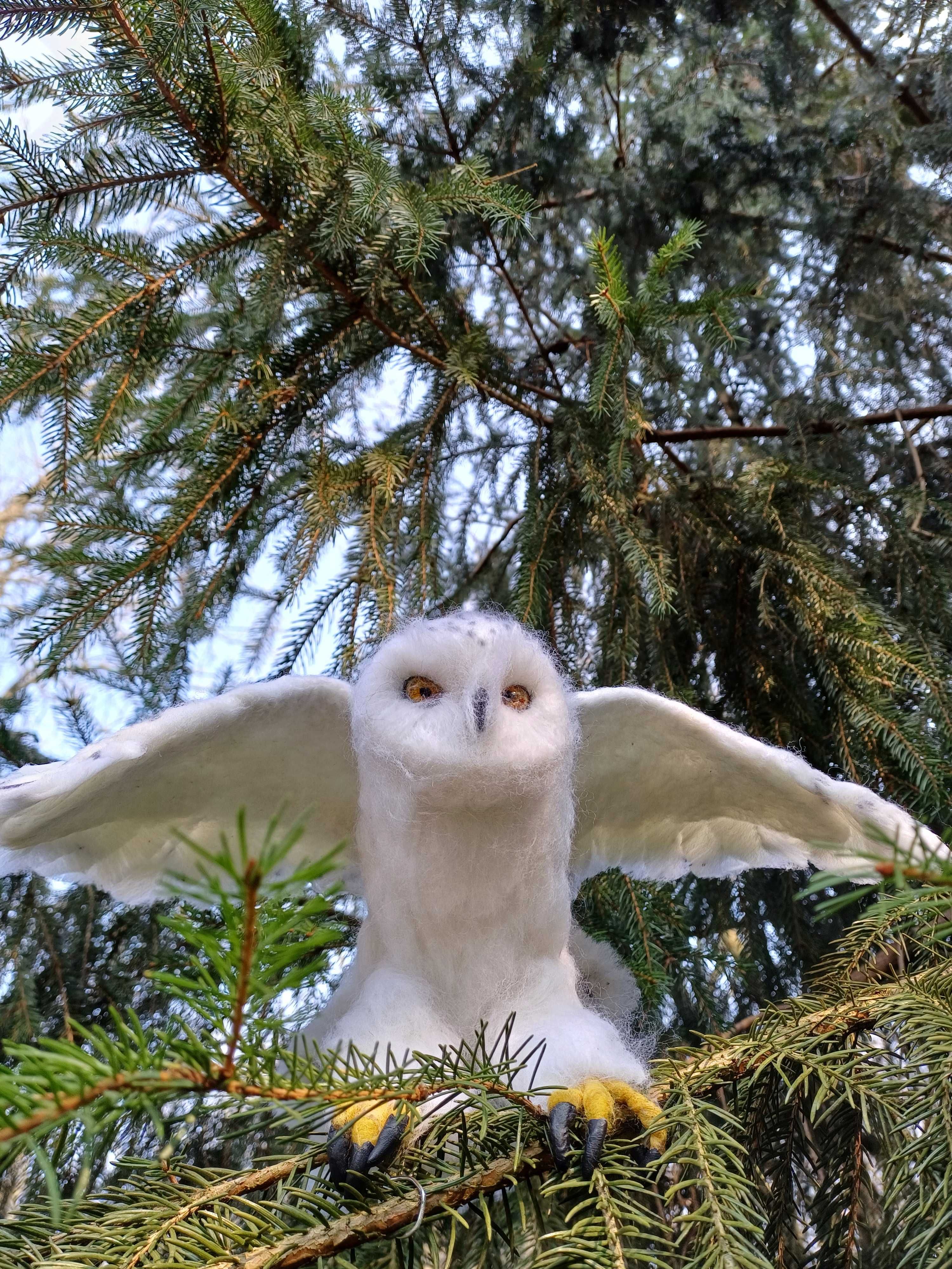 Sowa śnieżna - filcowana figurka