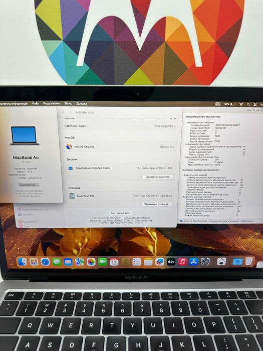 MacBook Air 13 M1 8CPU/8GPU 8RAM 512SSD Space Gray 100% (156 циклов)