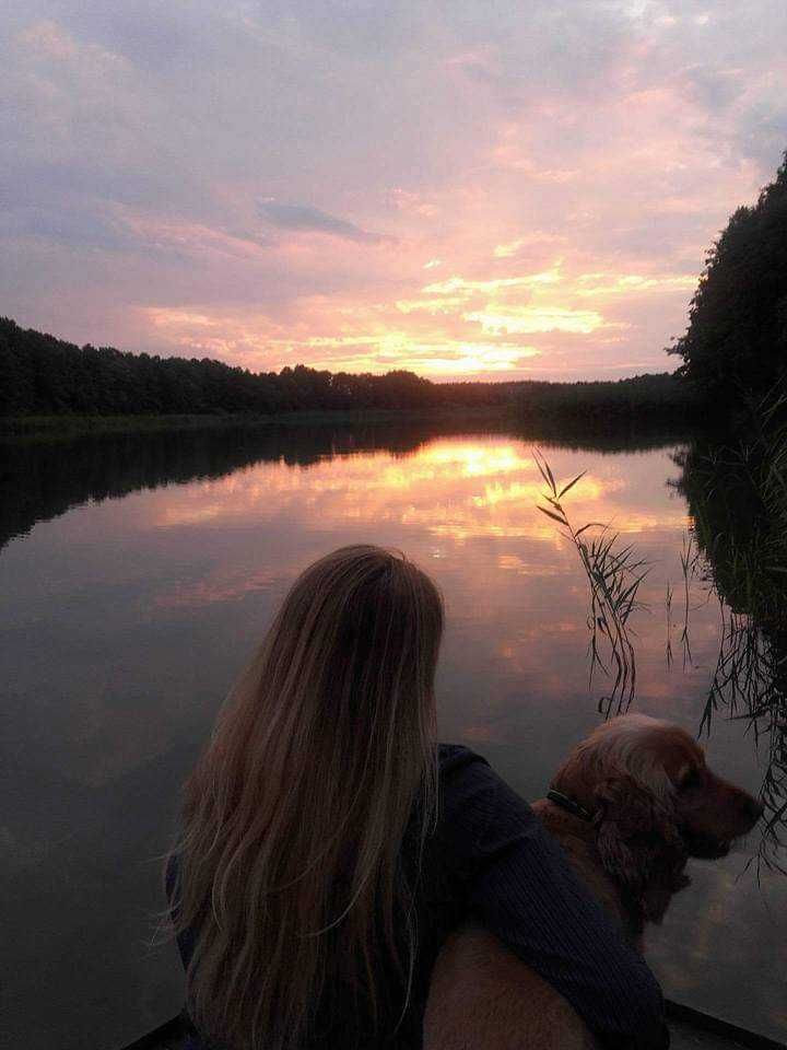 domek letniskowy nad jeziorem, Mazury, raj dla wędkarzy, z psem