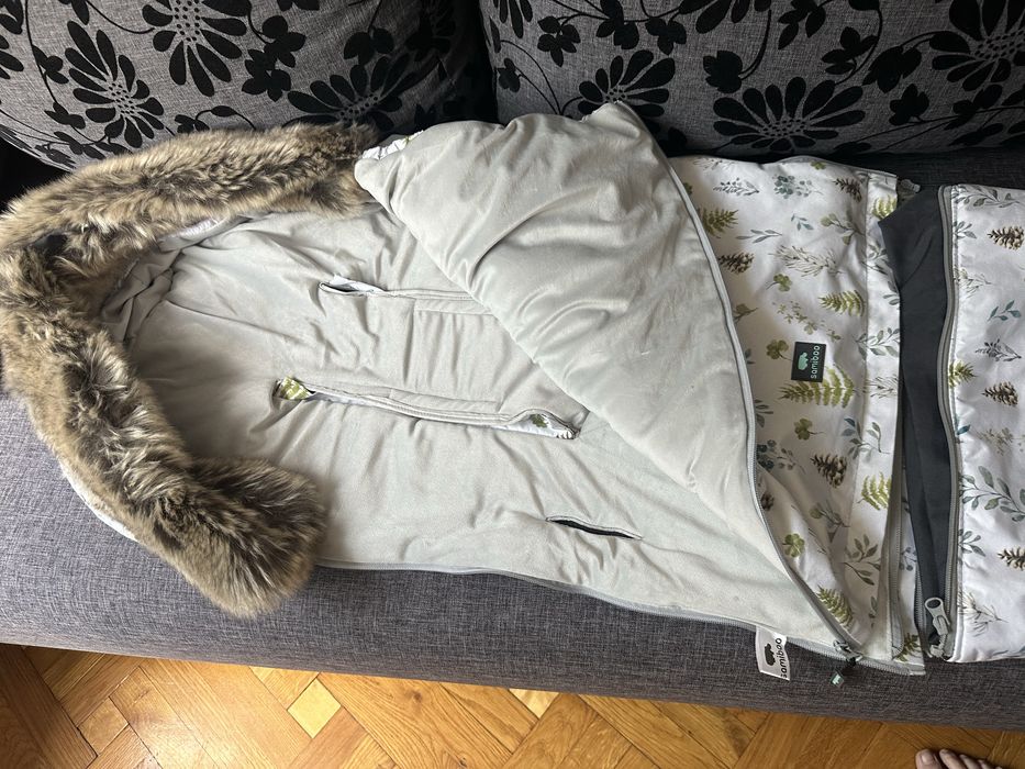 Zestaw Śpiworek +mufka SUPERB Eskimo Leśny Srebrny Samiboo.