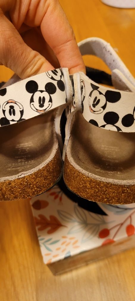 Sandały skóra i korek Myszka Miki Reserved rzepy r.34 biel/czerń