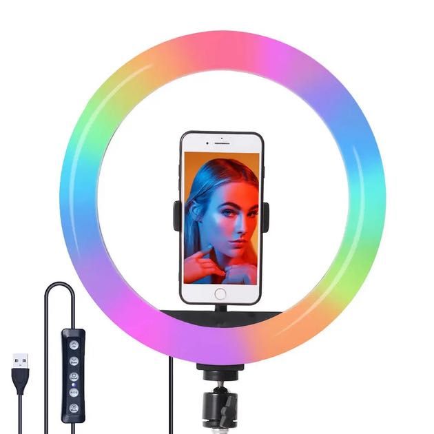 Лампа блогера без штативу  RGB 26см кріплення для телефону та штатива
